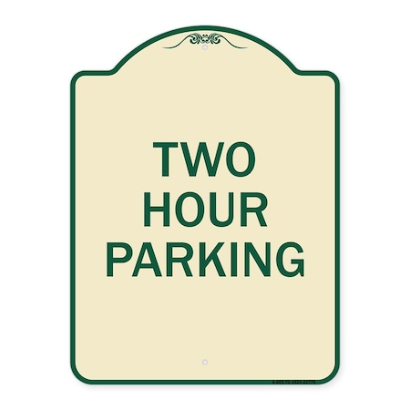 Signmission Designer Series Two Hour Parking, Tan & Green Heavy-Gauge Aluminum Sign, 24" x 18", TG-1824-22779 A-DES-TG-1824-22779